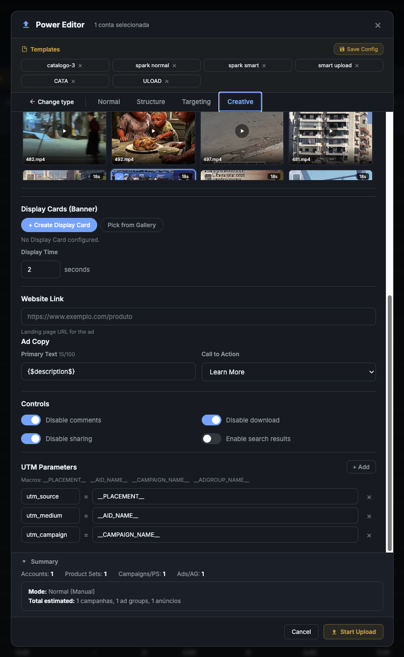 Step 6: link, CTA, UTM, controls