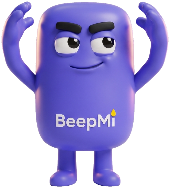 BeepMi mascot presenting